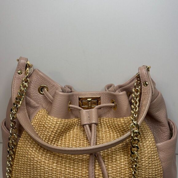 Unica Firenze Italian Leather Straw Large Designer Purse Bag Chain Strap - Picture 5 of 12